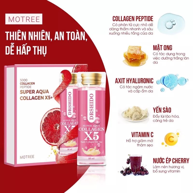 Nước collagen Yến Sào Nhật Bản - Supper aqua DR SHIDO collagen X5 chính hãng -  Hộp 10 gói