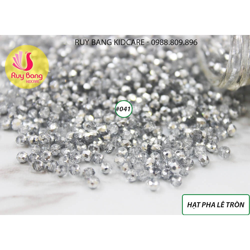 Hạt pha lê tròn 2mm tổng trắng, xám ( set 5 dây)