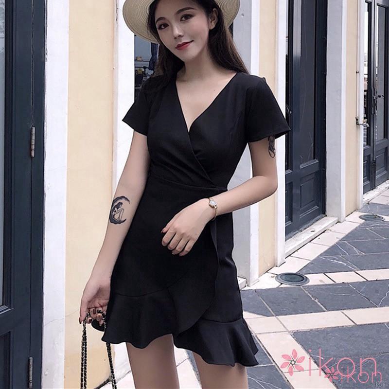 Đầm tay ngắn cổ V phối bèo nữ tính đầm hoa váy hoa nhí