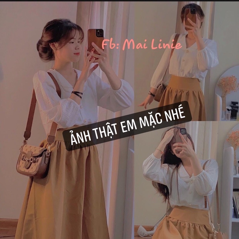 Set Áo Cổ Ngọc Kèm Chân Váy Corset Phong Cách Pháp