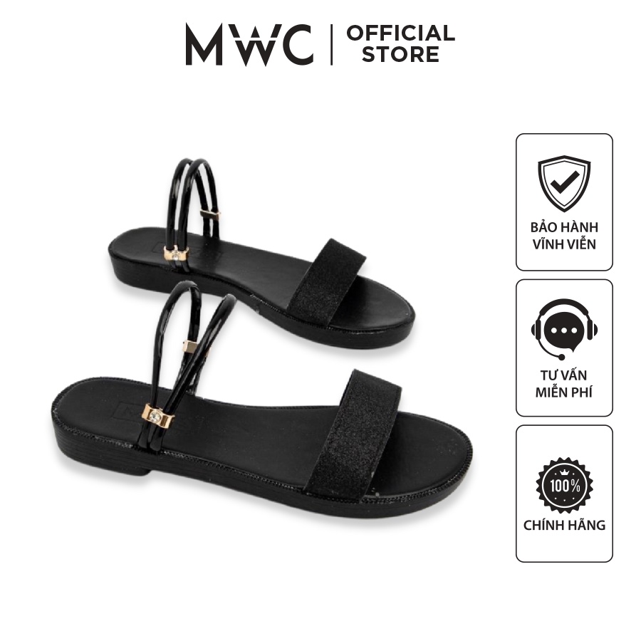 Giày Sandal Quai Hậu Đế Bệt MWC 2583 Giày Quai Ngang Phối Kim Tuyến Lấp Lánh NUSD - 2583
