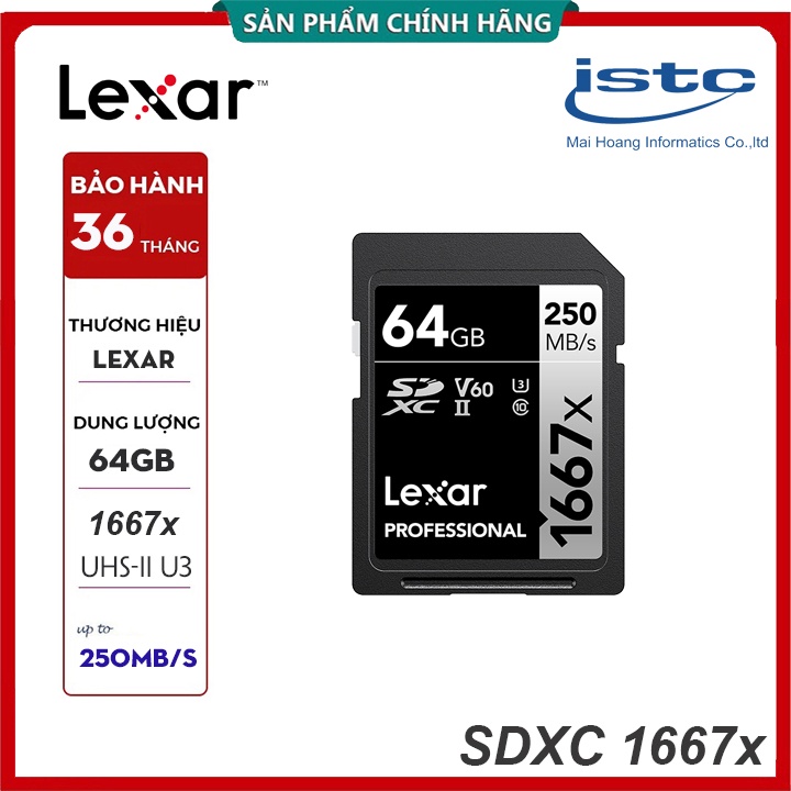 Thẻ nhớ SD LEXAR Cao cấp 1667x SDXC UHS-II U3 V30, 64GB | 128GB | 256GB - Chuyên Máy ảnh, máy quay - Chính hãng
