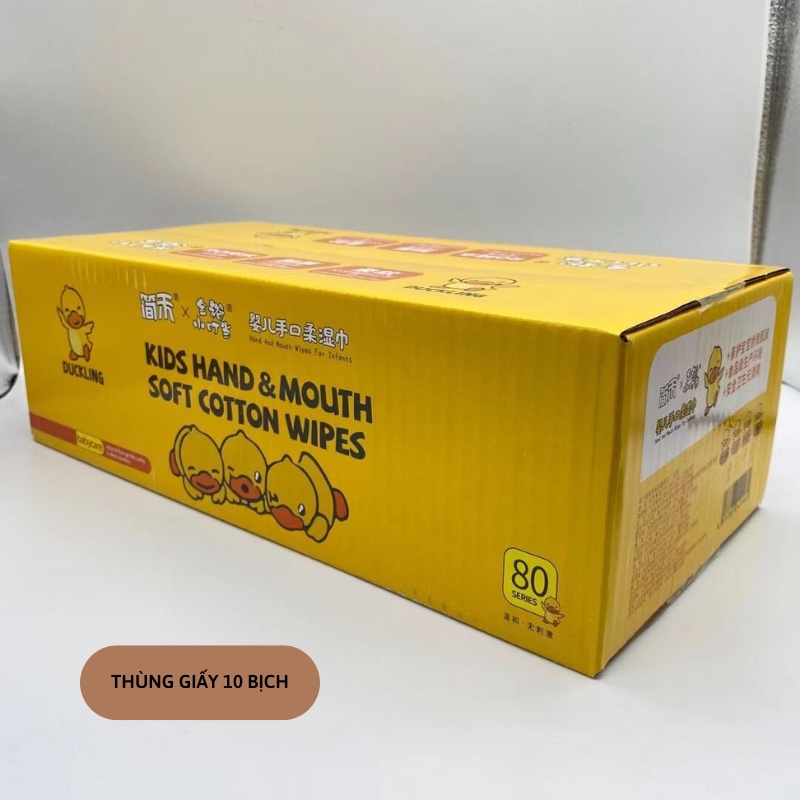 Hộp 10 gói giấy ướt vịt vàng G-DU.CK không mùi cho bé mềm mại dịu nhẹ kháng khuẩn Miibooshi D1.133
