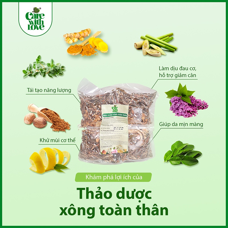 Lá Xông - Tắm Thảo Mộc CARE WITH LOVE Giải Cảm Phục Hồi Cơ Thể, Tăng Sức Đề Kháng