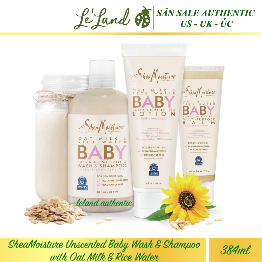 Bill US - Dầu gội &amp; tắm 2in1 cho da bé Shea Moisture Unscented Baby Wash &amp; Shampoo with Oat Milk &amp; Rice Water 38