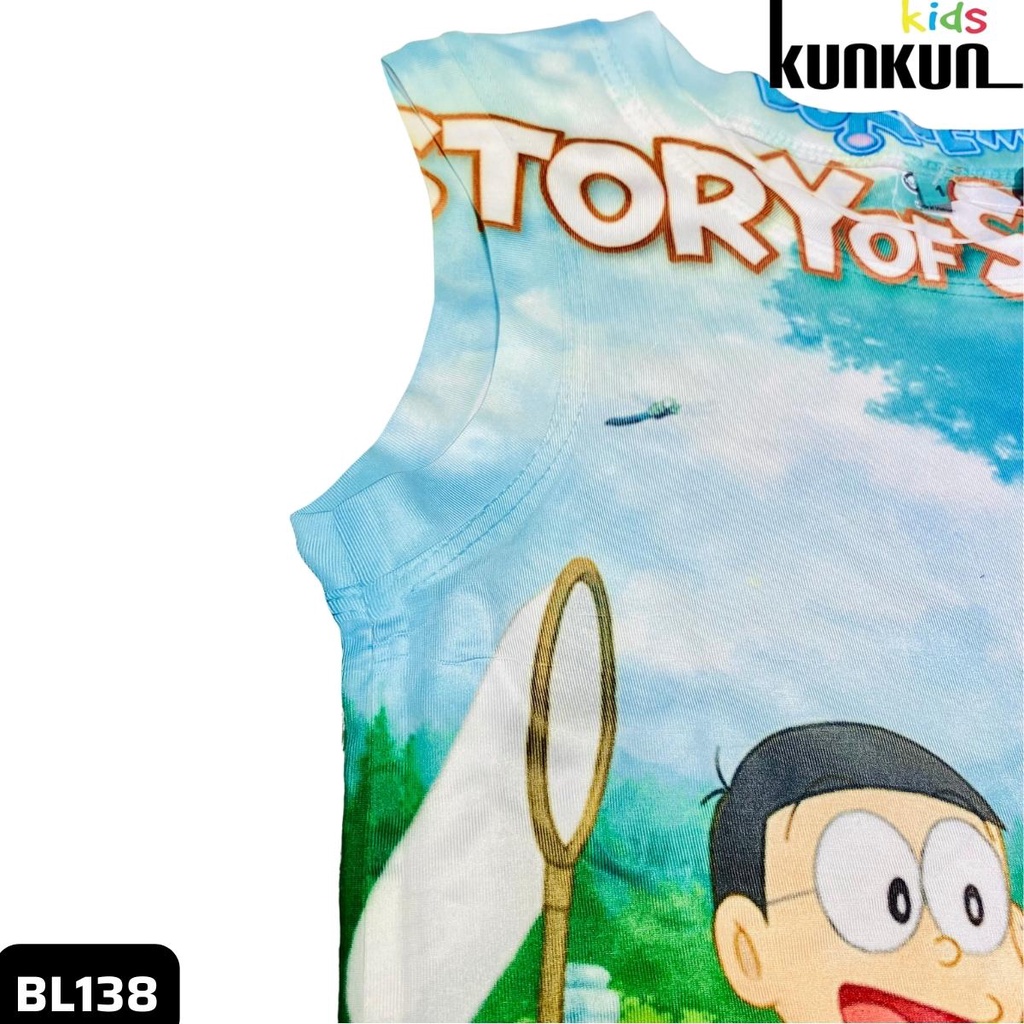 Quần áo trẻ em in 3D doraemon rừng xanh thun lạnh - Bộ ba lỗ bé trai size đại từ 10-60kg cao cấp Kunkun BL138