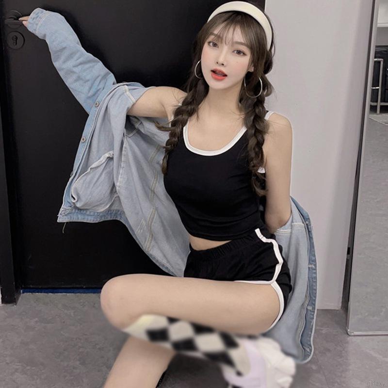 Bộ Đồ Thể Thao Áo Thun + Quần Short Màu Sắc Trơn Phong Cách Hàn Quốc Thời Trang Mùa Hè Cho Nữ