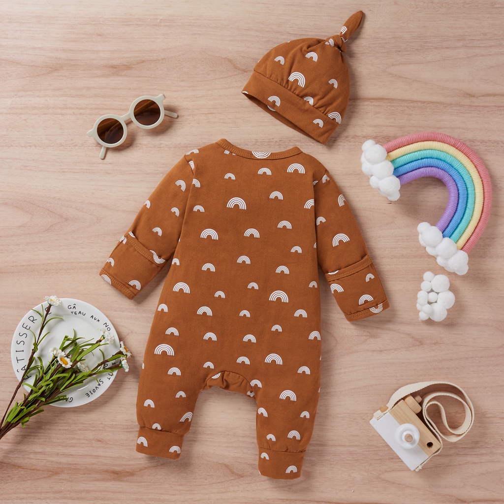 Áo Liền Quần Khóa Kéo + Quần Dài + Mũ Cho Bé Sơ Sinh