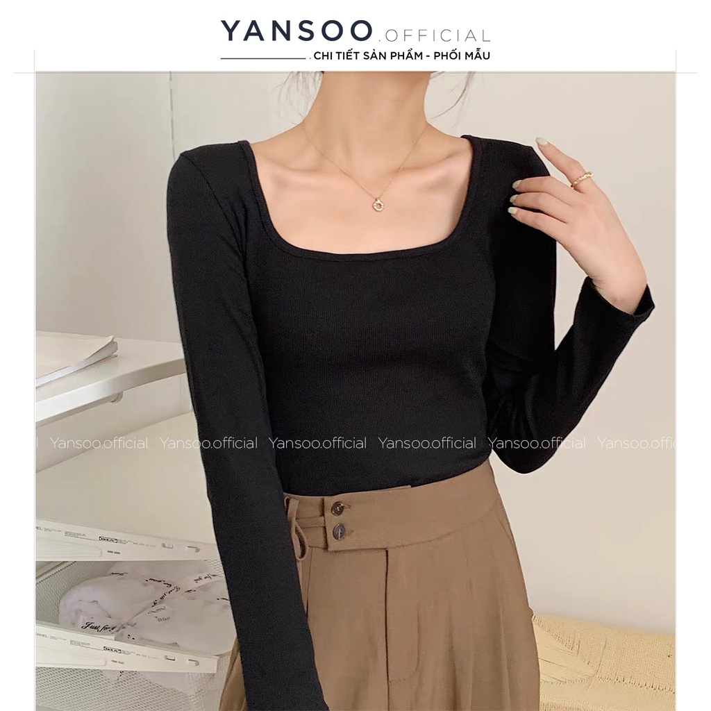 Áo cổ vuông Yansoo kiểu dài tay vải giữ nhiệt ôm body croptop nữ cotton dày dặn co giãn tốt A35