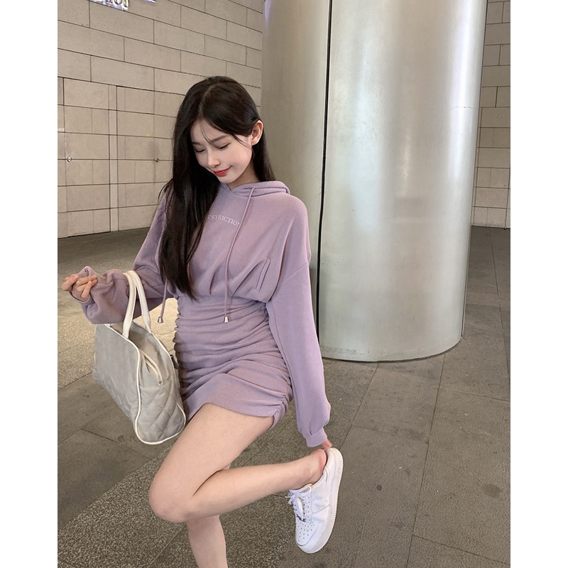 Sẵn - VÁY BODY NỮ ÔM SÁT BO NHÚN HÔNG MÀU TÍM CÓ MŨ TAI MÈO