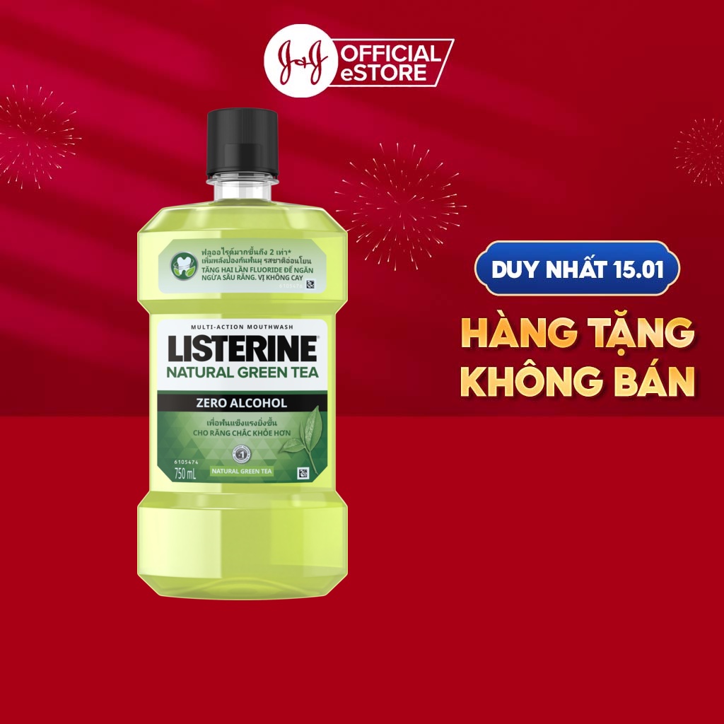 [HÀNG TẶNG KHÔNG BÁN] Nước Súc Miệng Listerine Ngừa Sâu Răng Vị Trà Xanh Không Cay - Natural Green Tea 750ml