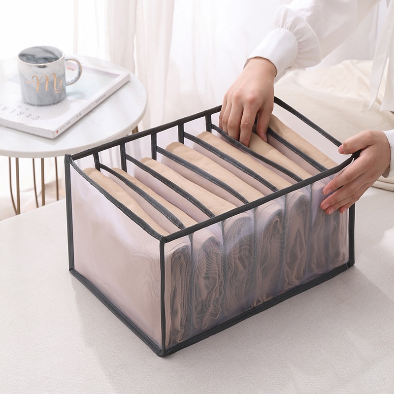 Túi đựng quần áo chia ngăn dạng lưới, đựng quần jean, áo thun, có thể gấp gọn Akii Home TD14