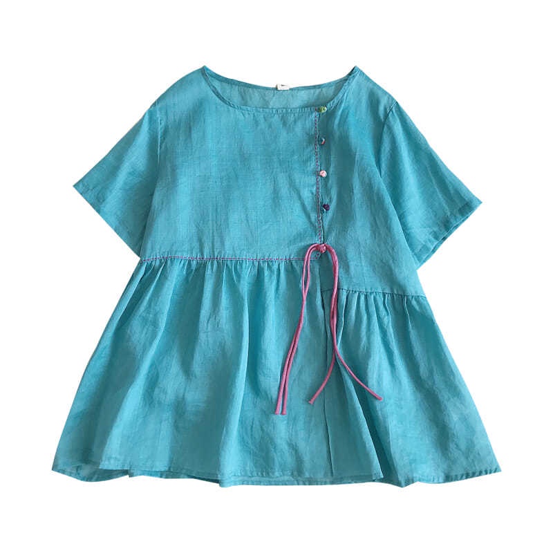 Áo Sơ Mi Cổ Tròn Dáng Rộng Mỏng Màu Sắc Ngọt Ngào Xẻ Tà Cài Khóa Phong Cách Phương Tây Cho Nữ