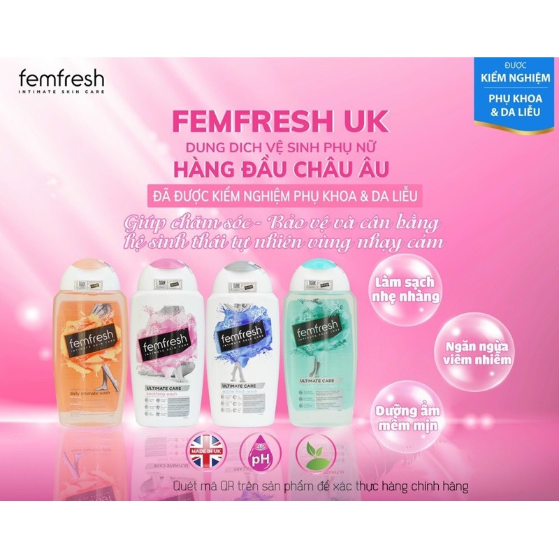 Dung dịch vệ sinh phụ nữ femfesh 250 ml uk chính hãng