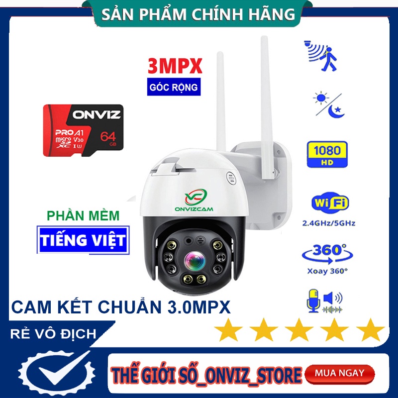 [BH 12 THÁNG] Camera giám sát wifi ONVIZCAM HK30 ngoài trời xoay 360 chống nước CARECAM 3.0 MPx có kết nối smart TV