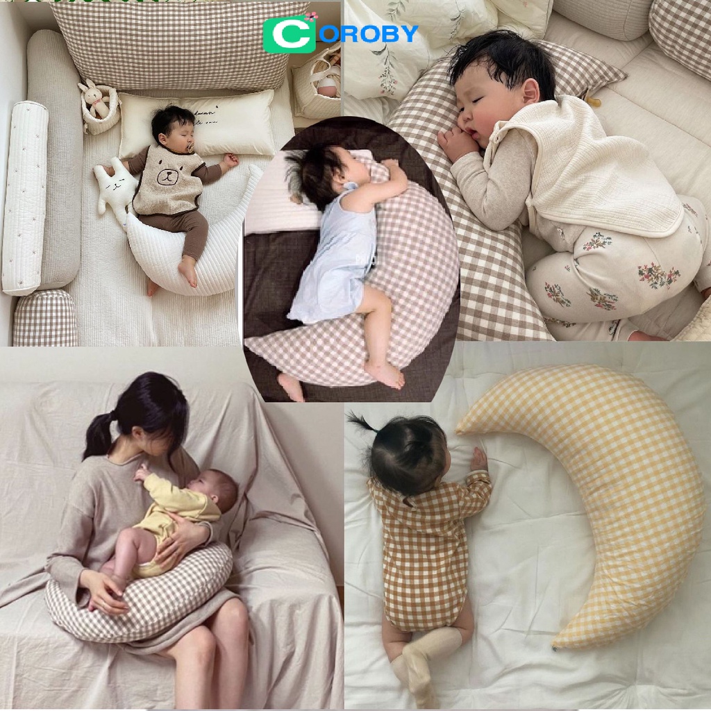 Gối ôm cho bé cao cấp COROBY gối hình mặt trăng siêu kute ruột bông gòn chống xẹp  vải cotton mềm mịn êm ái