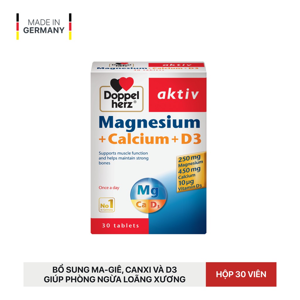 [TPCN NHẬP KHẨU] Viên uống bổ sung Canxi phòng ngừa loãng xương Doppelherz Magnesium + Calcium + D3 (Hộp 30v & 60v) | Thế Giới Skin Care