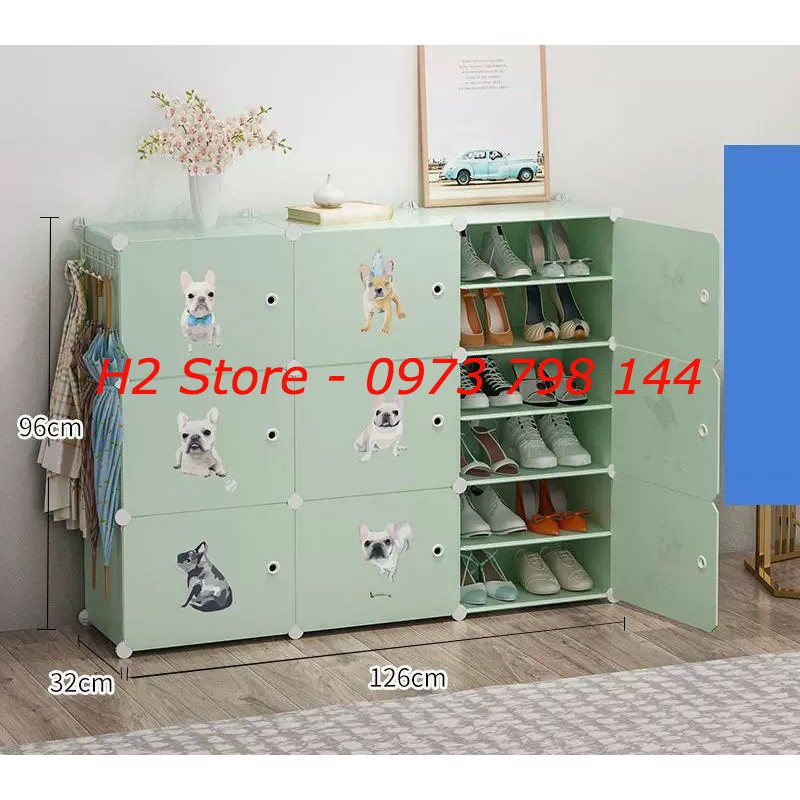 TỦ NHỰA LẮP GHÉP ĐỂ GIÀY ĐA NĂNG THÔNG MINH 18 Ô (chia ô) BỘ CỐM CÚN NGŨ SẮC