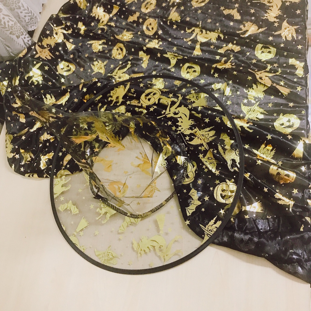 Set áo choàng phù thuỷ kèm nón cho bé 2-10 tuổi, áo choàng phù thủy và nón hóa trang Halloween