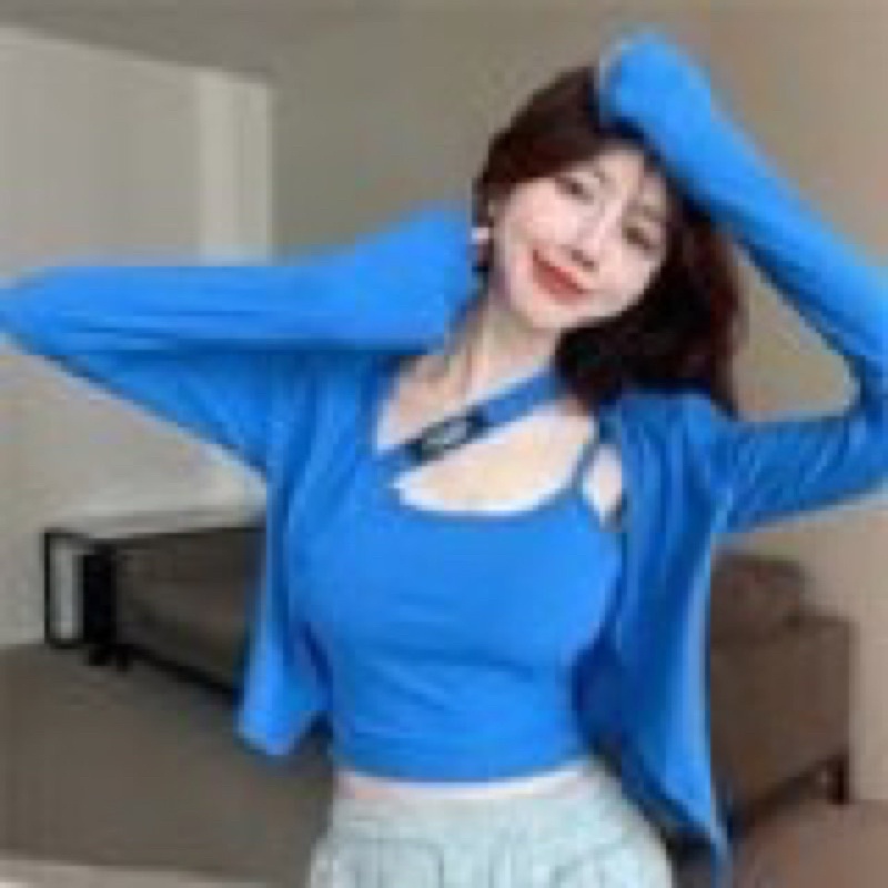 [HTSHOP]-Set áo thun lạnh nữ mùa tu 2 chi tiết áo khoác cadigan dáng ngắn phối áo 2 dây điệu đà hotgirl
