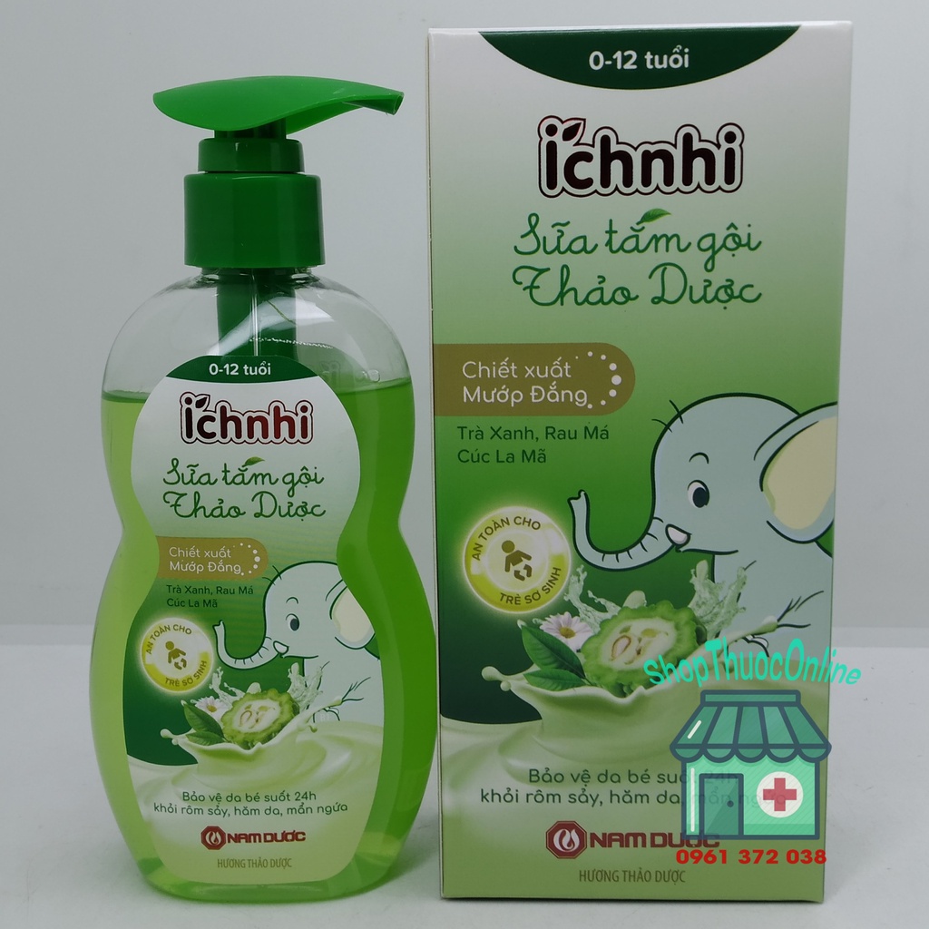 Sữa tắm gội thảo dược Ích Nhi cho bé chai 200ml phòng cảm lạnh, ngừa rôm sẩy, mẩn ngứa