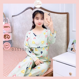Bộ sau sinh cho mẹ lanh lụa mềm mát mở ngực tiện lợi, đồ bộ sau sinh cho con bú