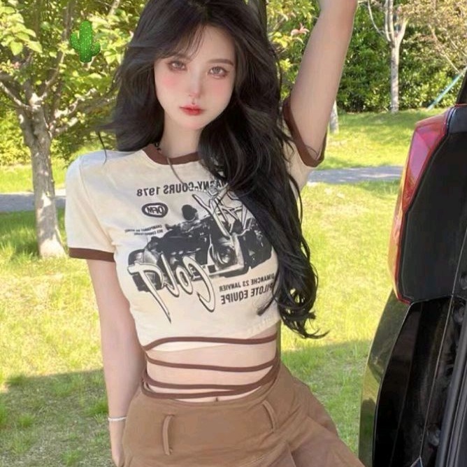 Áo thun nữ Croptop in hình dây cột eo tạo kiểu CAO CẤP