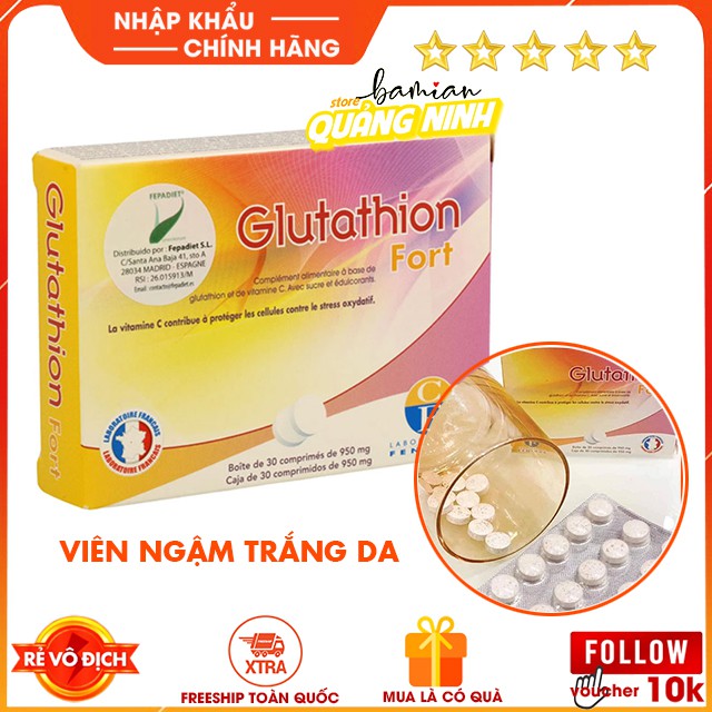 Viên ngậm trắng da Glutathion hộp 2 vỉ 30 viên Nhập khẩu Pháp (date luôn mới)