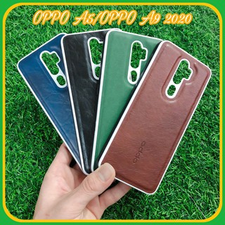 Ốp lưng OPPO A5 2020 / OPPO A9 2020 giả da lưng cứng viền trắng in logo hãng cực đẹp