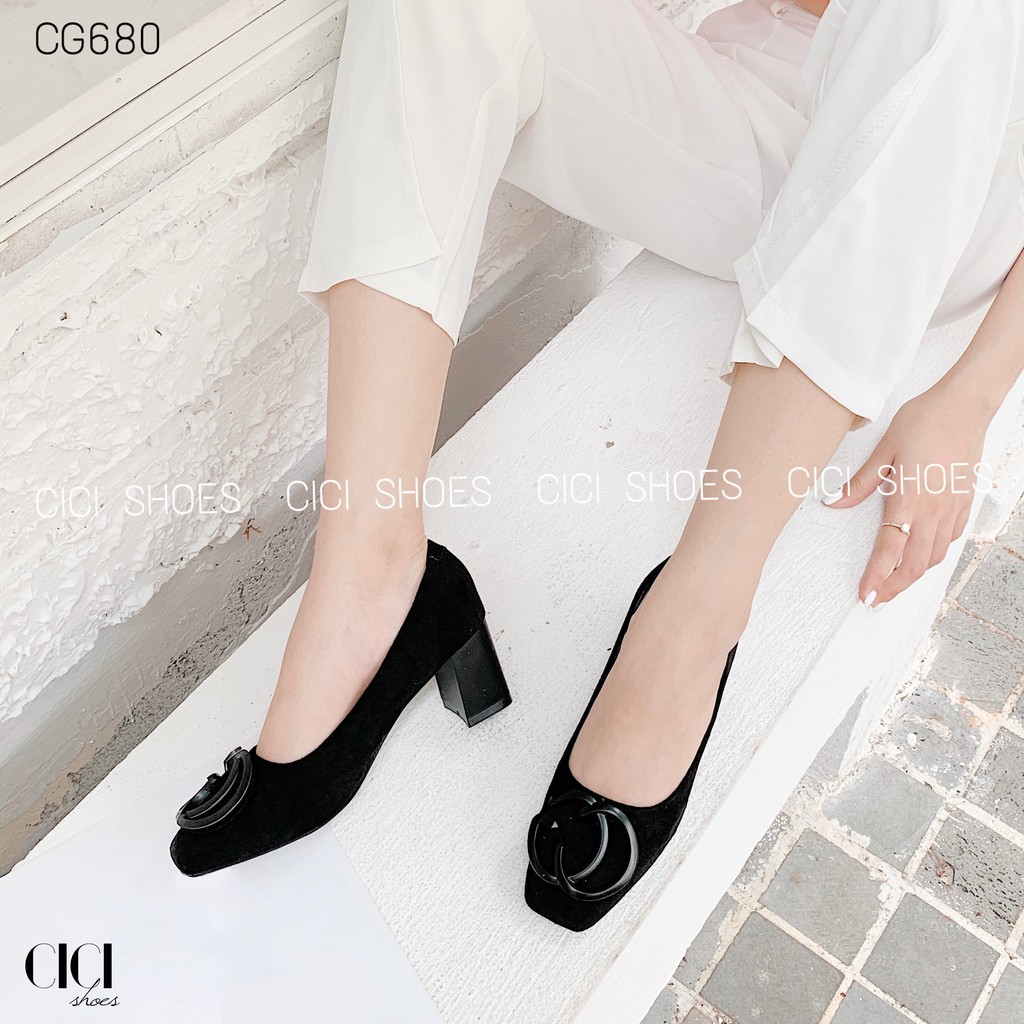 Giày cao gót nữ CiCi Shoes 5cm gót vuông, giầy da lộn khoá nhựa - CG680