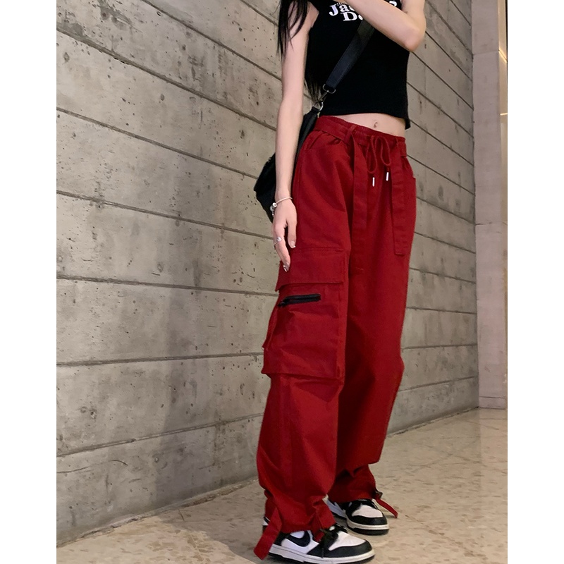 Quần Dài Lưng Cao Dáng Rộng Nhiều Túi Thời Trang Mùa Hè Cho Nữ