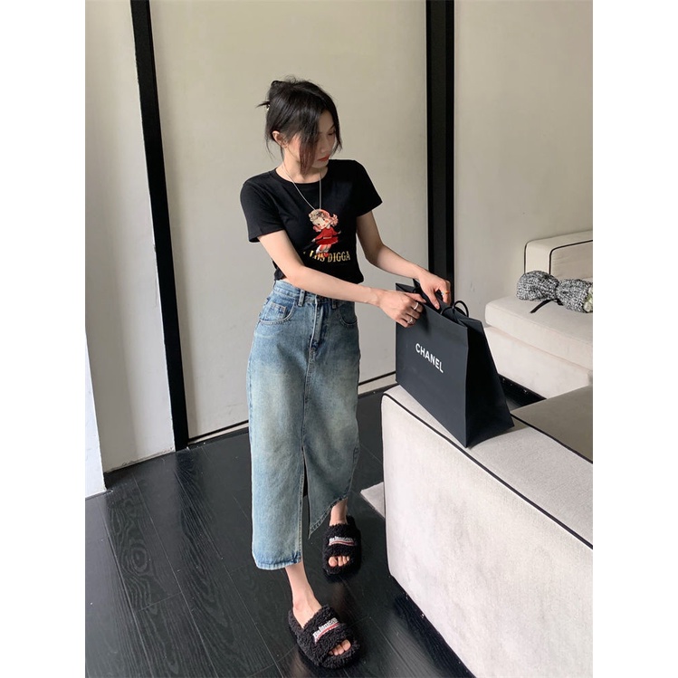 ✳✓►Chân Váy Denim Dáng Chữ A Lưng Cao Xẻ Tà Thời Trang Mùa Hè Hàng Mới Dành Cho Bạn Nữ 2022