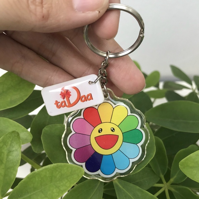 Móc khóa túi, balo hình bông hoa mặt trời 7 màu in logo Tadaa