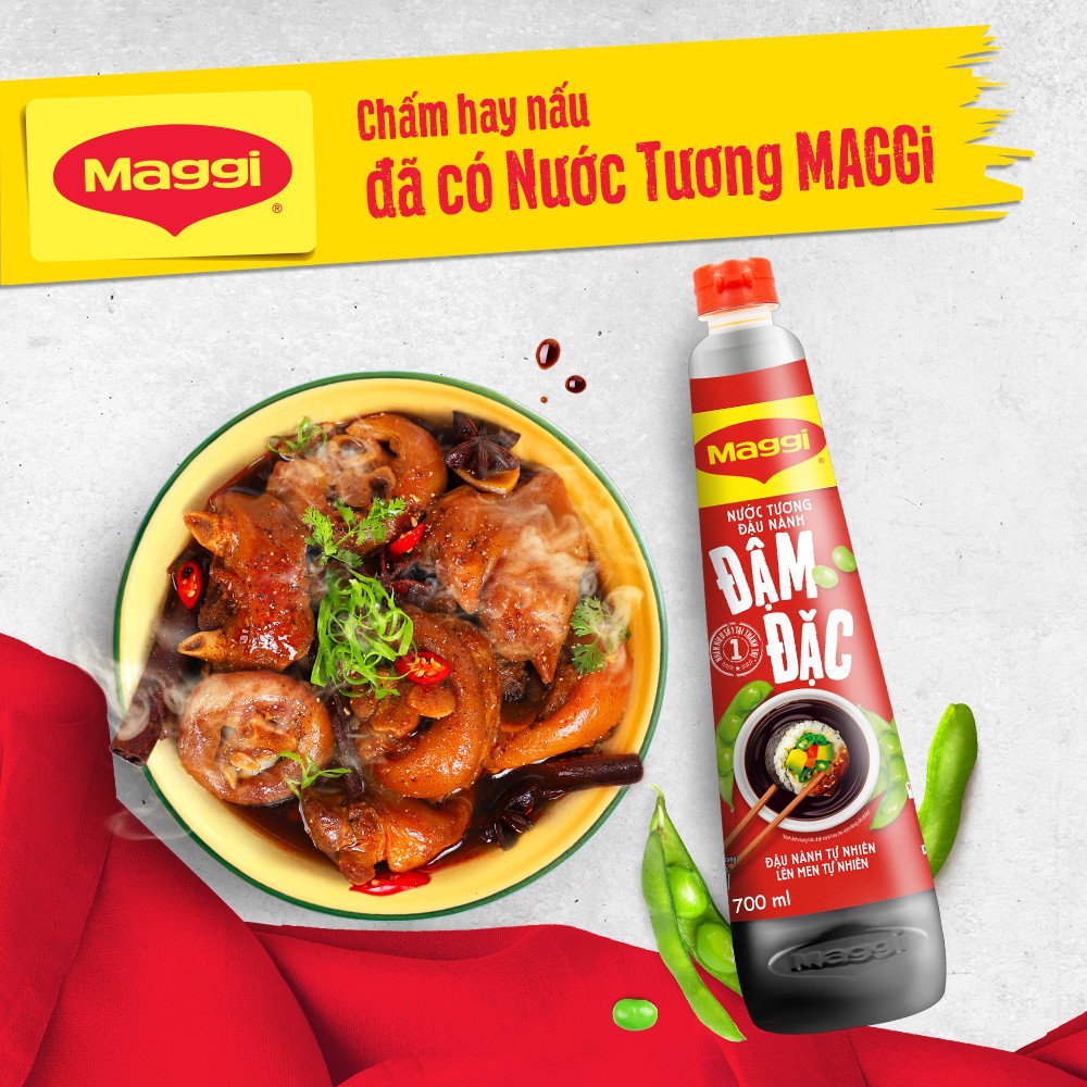 Combo Maggi gia vị trọn bộ:nước tương đậu nành đậm đặc 700ml+hạt nêm vị nấm hương gói 450g+nước mắm 490ml+dầu hào 820g