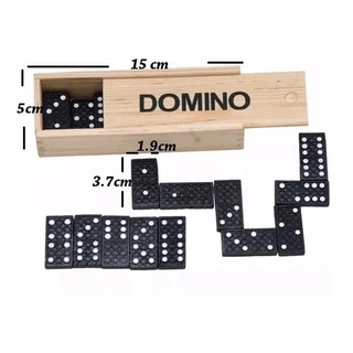 Bộ trò chơi cờ domino bằng nhựa đen gồm 28 quân cờ, kích thước nhỏ gọn có hộp đựng bằng gỗ sang trọng
