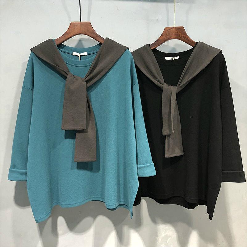 Áo thun tay dài dáng rộng phối dây thiết kế xinh xắn thời trang dành cho nữ
