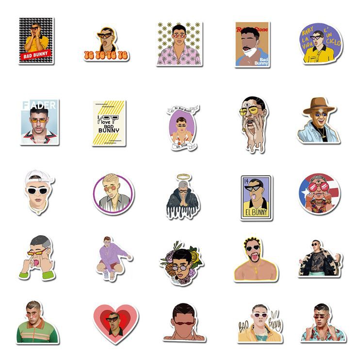 Sticker BAD BUNNY nhựa PVC không thấm nước, dán nón bảo hiểm, laptop, điện thoại, Vali, xe, Cực COOL #109