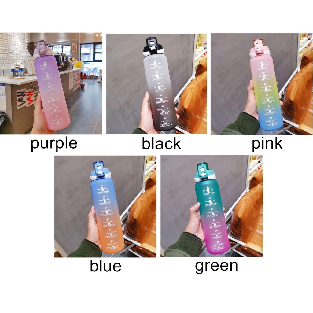 PISTA Bình Đựng Nước Bằng Nhựa Màu Gradient Có Nắp Chống Rò Rỉ