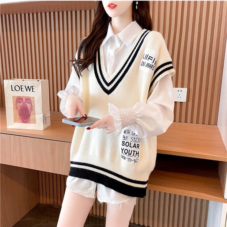 Áo Sơ Mi Không Tay Dáng Rộng Cổ Chữ V Phong Cách Thời Trang Hàn Quốc