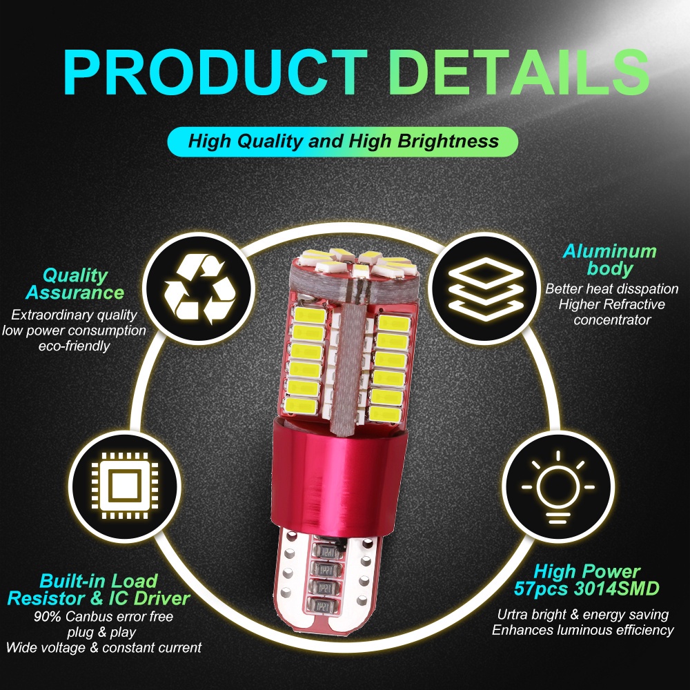 1/ 2 đèn led T10 57SMD 3014 W5W WY5W W16W T15 194 57SMD cho xe hơi