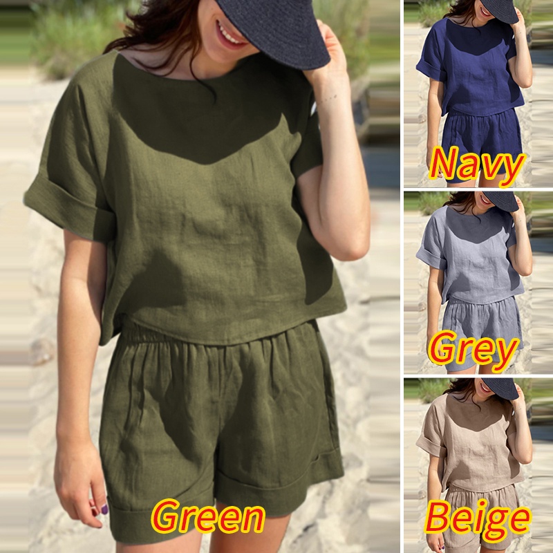 Set áo thun ngắn tay + quần short lưng thun ZANZEA thời trang cho nữ
