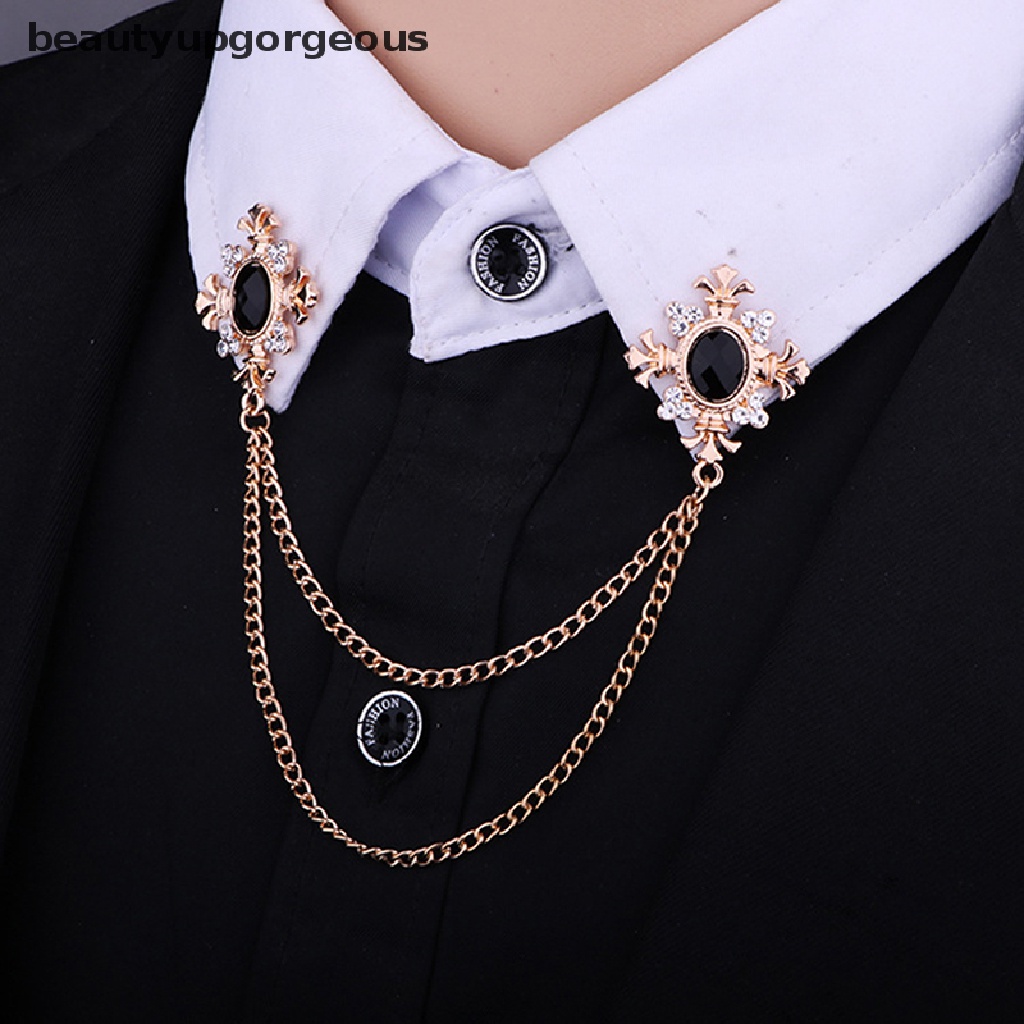 [Beautyupgorgeous] Ghim Cài Cổ Áo Sơ Mi Và Cài Áo Hình Thánh Giá Đính Pha Lê Phối Dây Xích Tua Rua Tốt