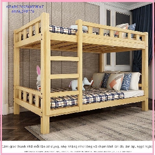 Giường 2 tầng gỗ kèm đệm 1m - Giường tầng gỗ