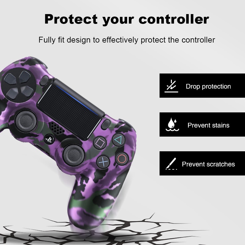 SONY Data FROG Vỏ Bọc Tay Cầm Chơi Game PS4 PS4 Pro / Slim Chống Trượt Bằng Silicone + Miếng Dán Thanh Đèn LED