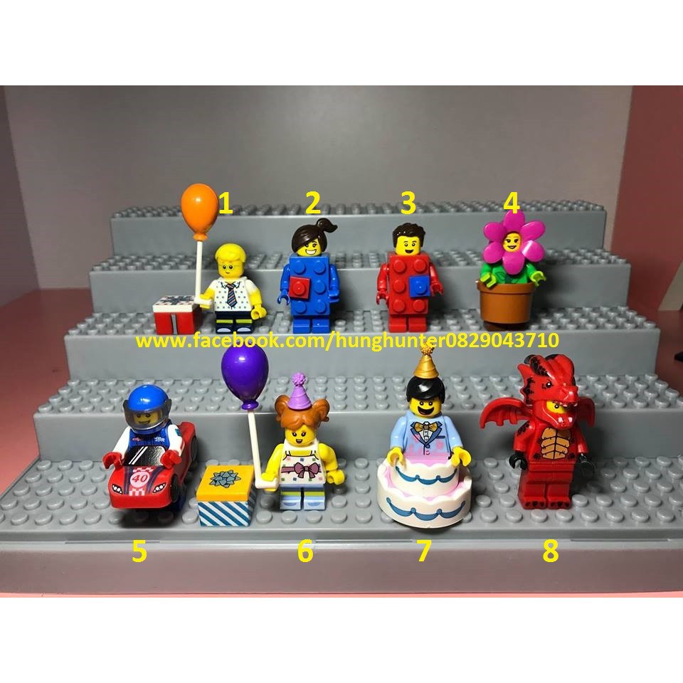 Lego City Minifigures nhân vật ngộ nghĩnh , nhân vật mặc đồ cosplay bông hoa , xe đua , rồng đỏ