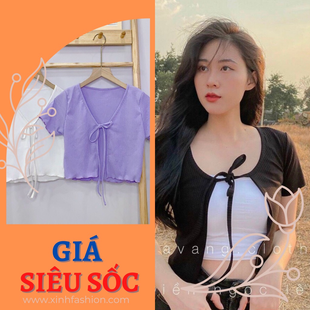 Áo Croptop Khoác Cột Dây Trước Ngực Tay Ngắn Cute Đơn Giản Thoáng Mát | Áo Croptop Nữ Đẹp Khoác Cột Dây Tay Ngắn CT41