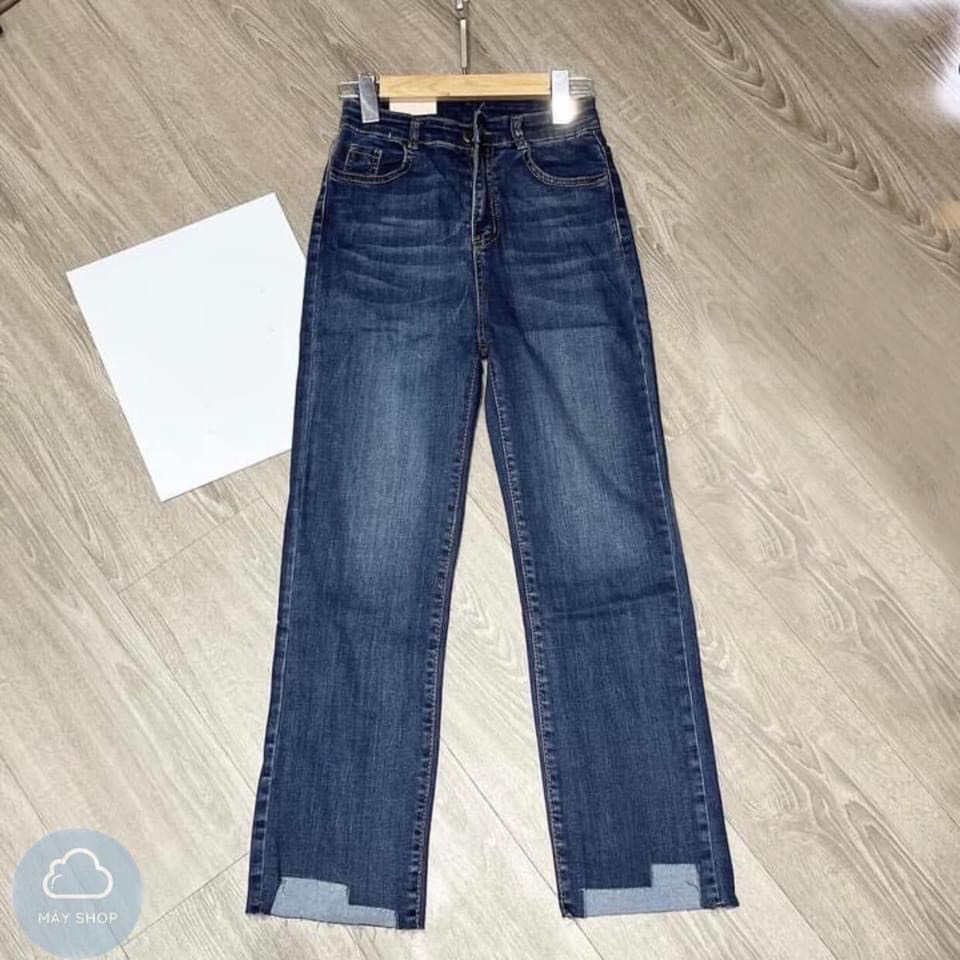 Quần jeans ômhs đứng xanh đậm cắt gấu