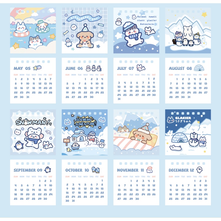 Mini Calendar2022Years of CreativeinsWind Cartoon Calendar Student Desktop Small Ornaments Record Coil Calendar