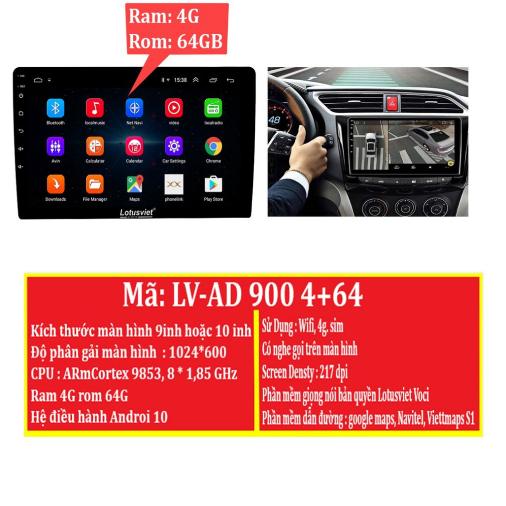 Màn hình DVD Android 9-10 inch cao cấp Wifi, 4G dùng cho tất cả các loại xe hơi, ô tô LV-AD900 4+64