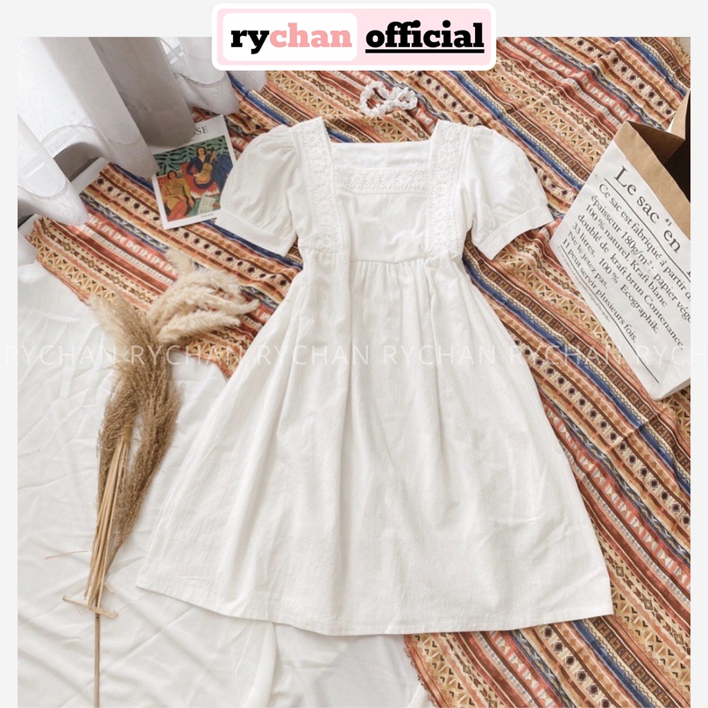 Đầm Xòe Babydoll Cổ Vuông Màu Trắng Dễ Thương, Đầm Form Xòe Rộng Cute [Hàng 2 lớp ảnh thật cuối] - DX9958